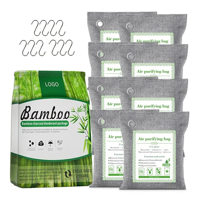 Sew-style fabric bag filled with dark bamboo charcoal for air purification and odour removal.