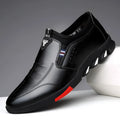 Men's black and brown PU business shoes with plain toe design and UK sizes 5-12