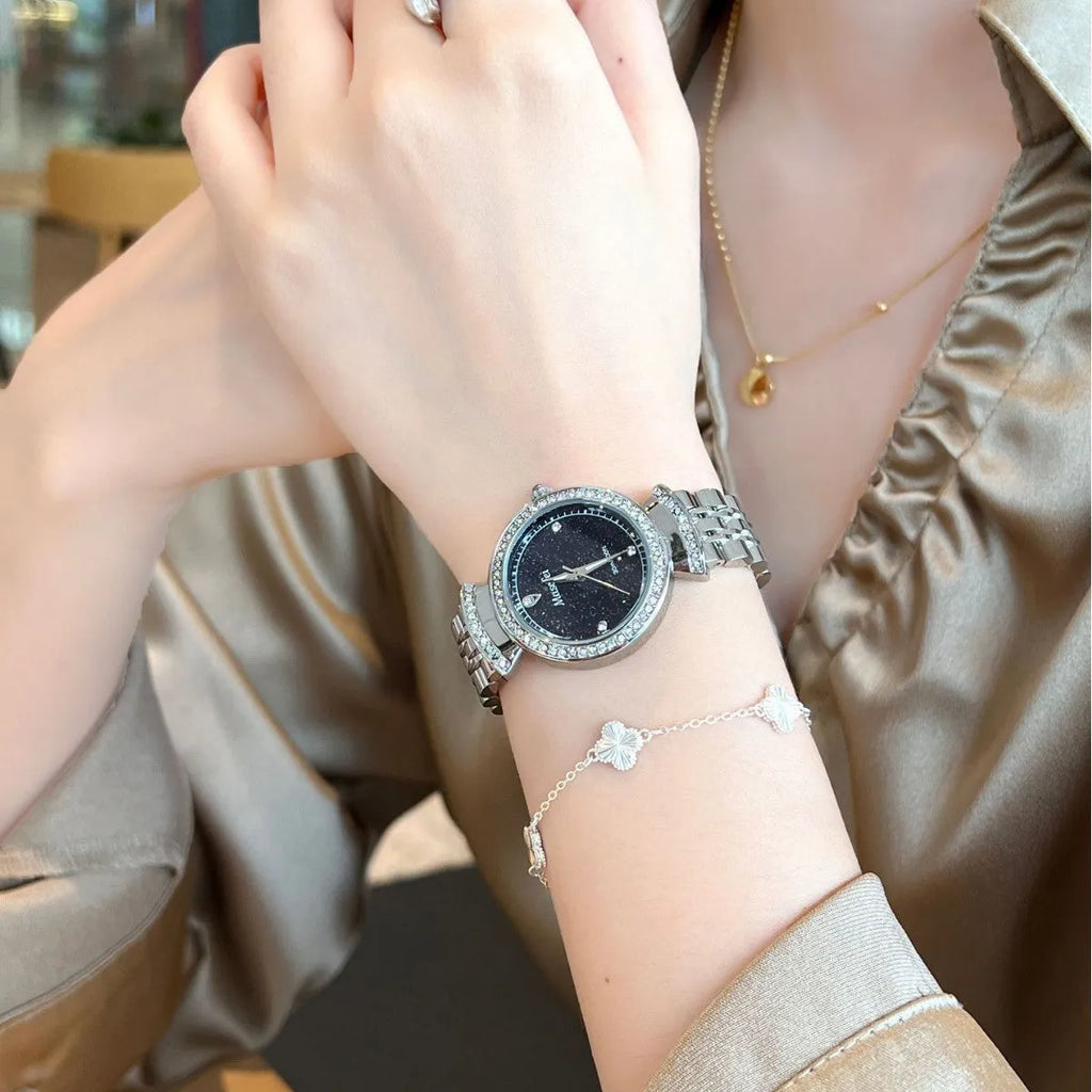 Starry Sky Fritillary Marble women's watch with 32mm dial, metal case, and steel strap