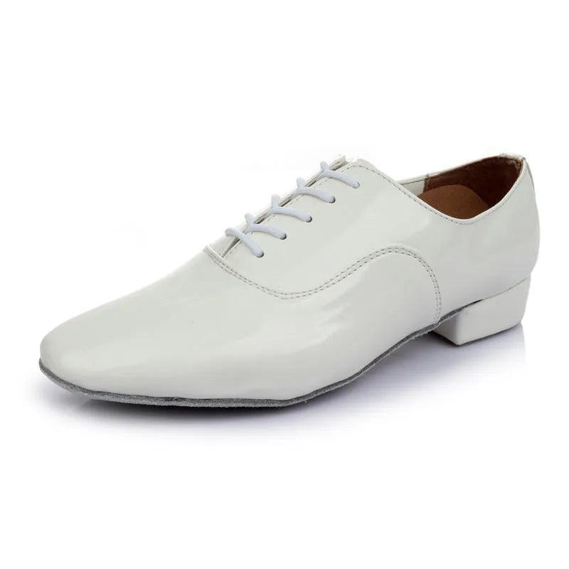 Men's black polished leather dancing shoes with calf leather soles for indoor ballroom dance