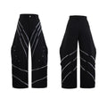 Men's black trousers with deconstructed three-dimensional cutting and metal rivets on the pleats