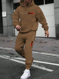 Men's printed hooded autumn tracksuit set with matching trousers in polyester fibre
