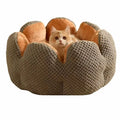 Cactus petal shaped plush pet kennel in green colour with enclosed sleeping space