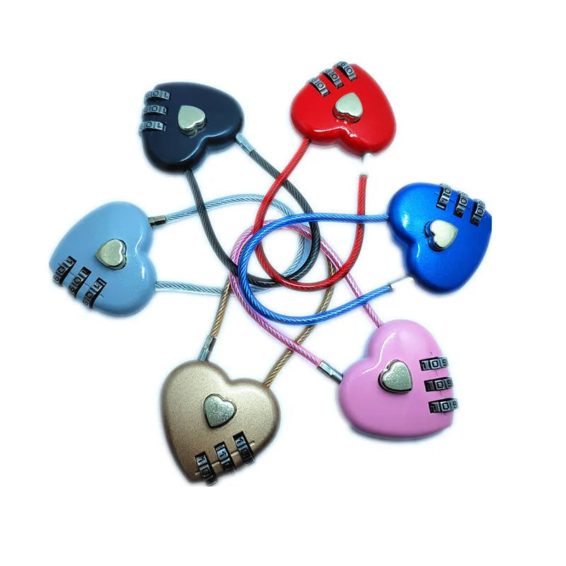 Heart shaped ABS plastic bike lock with steel cable in assorted colours and lengths for securing helmets.