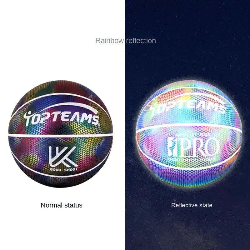 Holographic luminous reflective basketball No. 7 size with glow properties