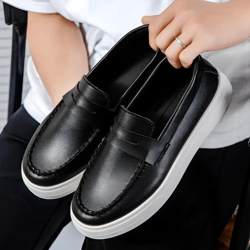British style casual leather shoes with round toe in artificial PU material, available in three colours