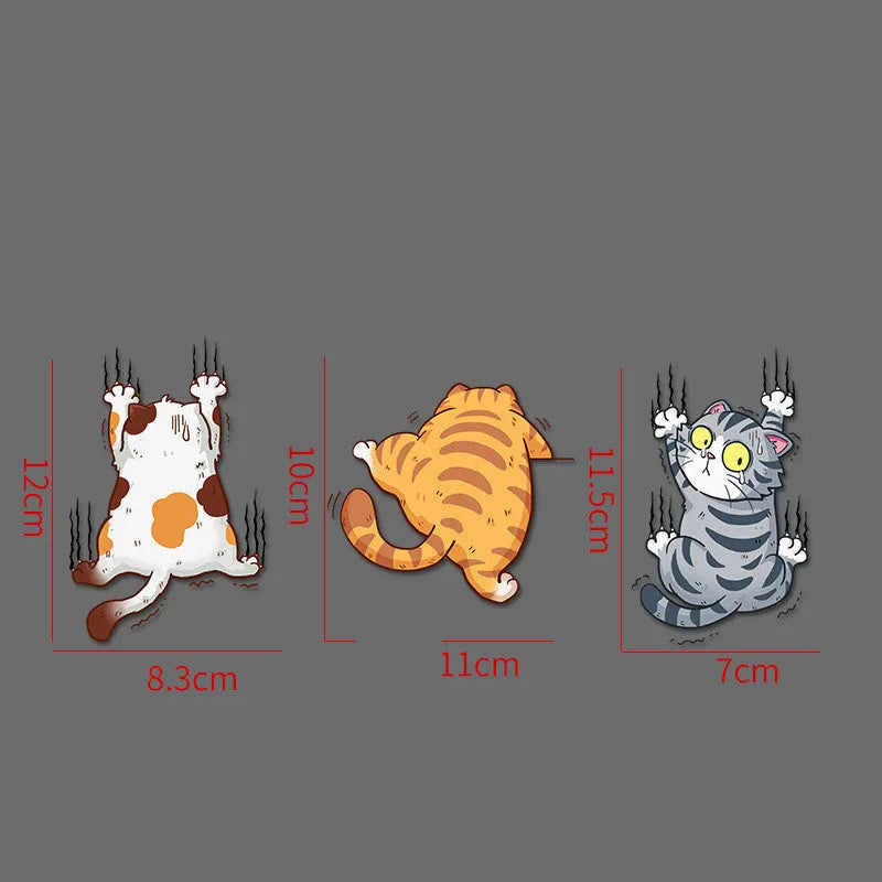 Scratch pet cat car sticker set three PVC stickers with cat design on white background