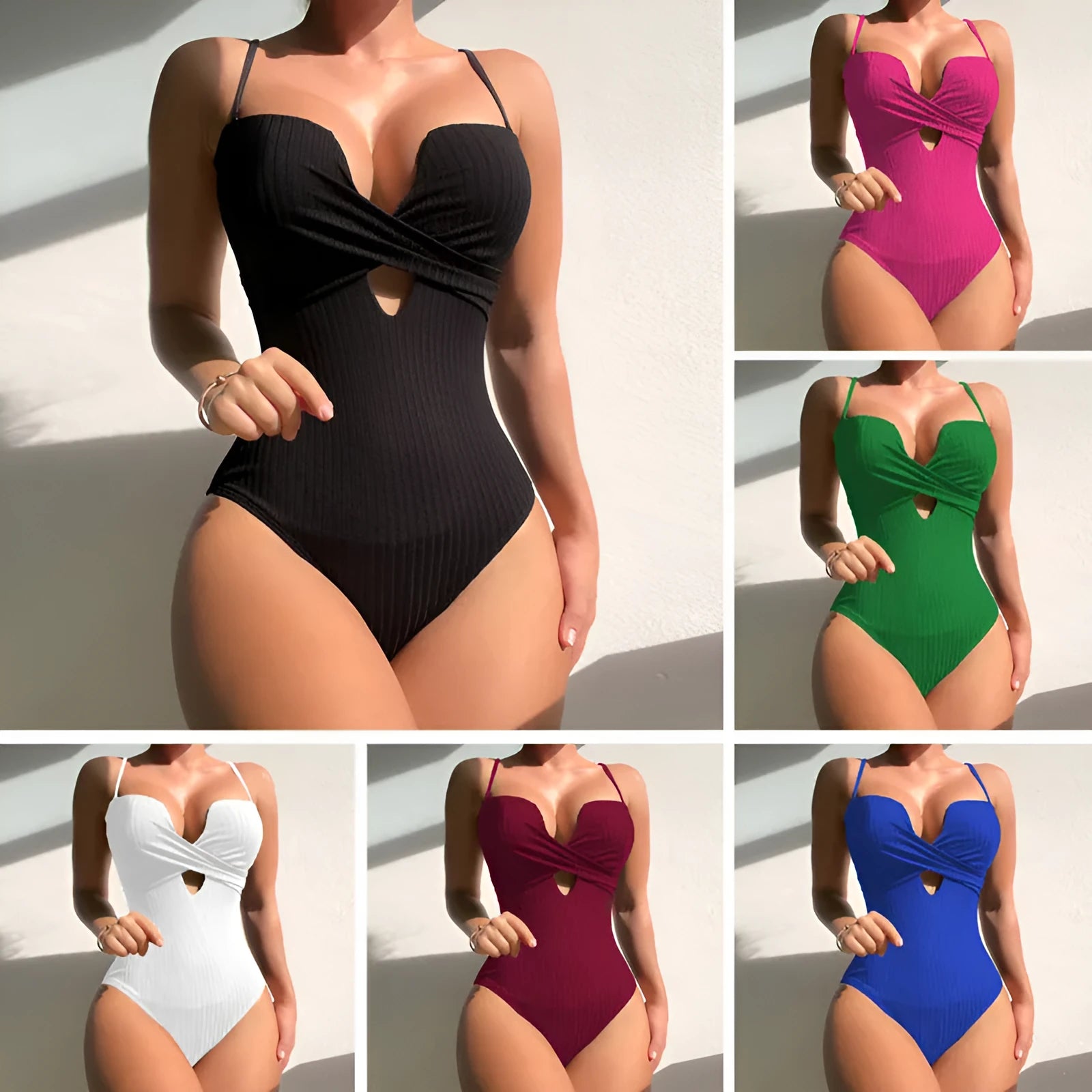 One-piece solid colour swimsuit for women in polyester fabric available in multiple sizes