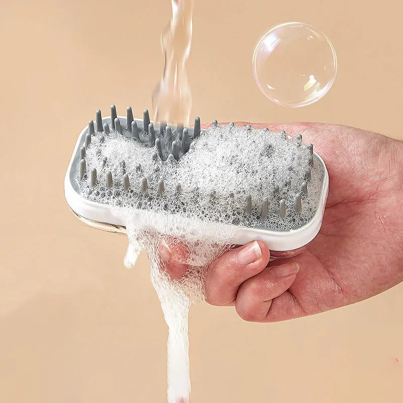 Silicone pet bath brush for dogs and cats in gray and pink, hand-held massage brush for bath time