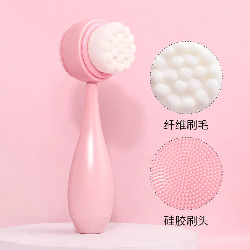 Three-piece facial brush set with coral fleece hair band, nylon brush, toothbrush, and face wash suits in multiple colours
