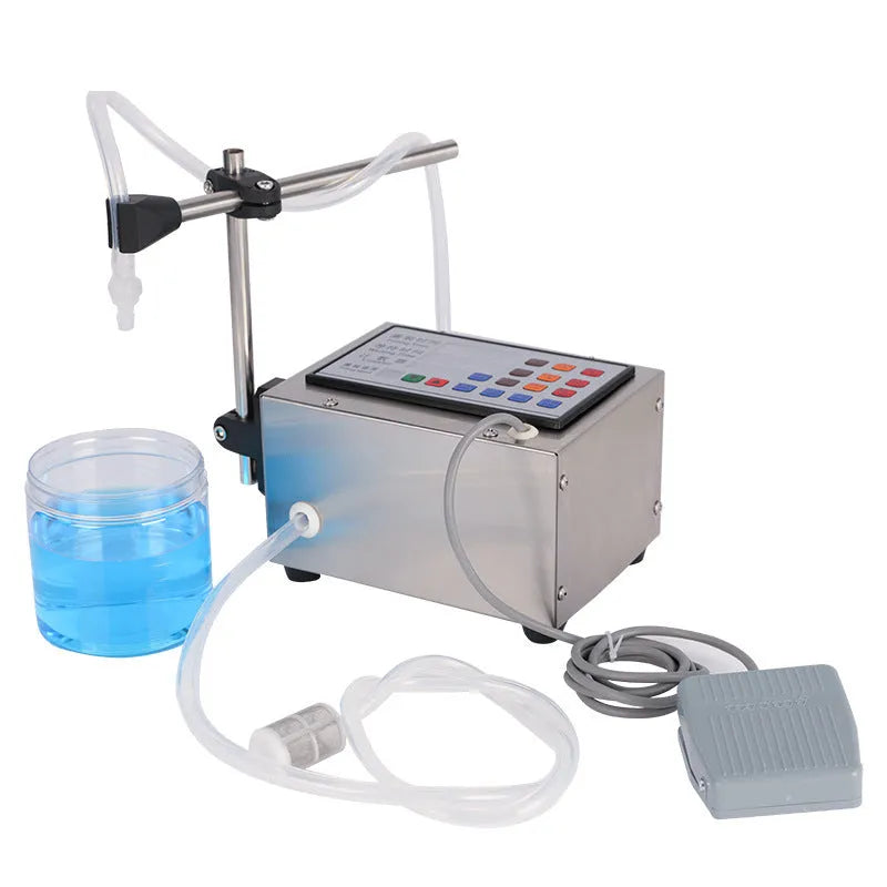 GFK-280 model CNC filling machine for automatic liquid dispensing on a workbench.