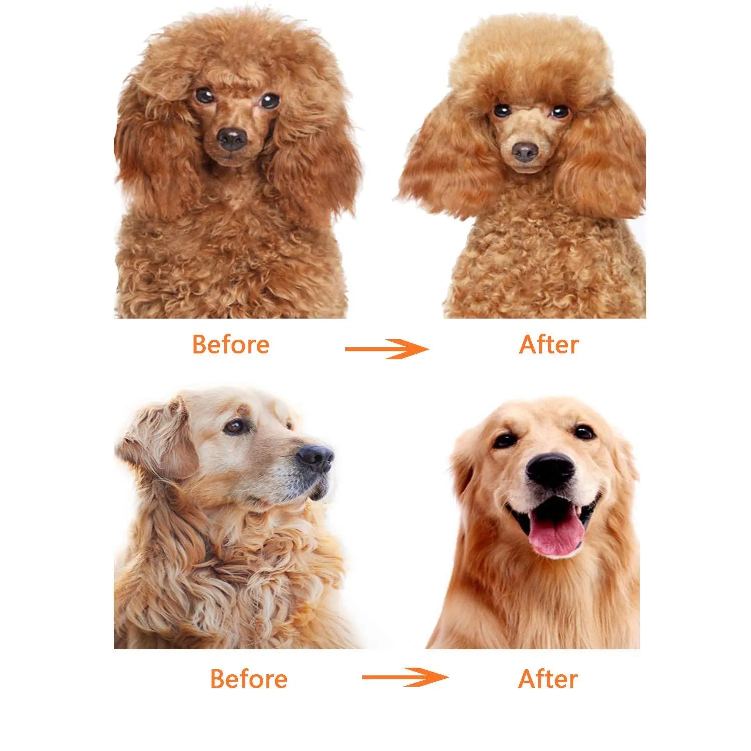 Red plastic handle pet grooming comb with stainless steel short and long teeth.