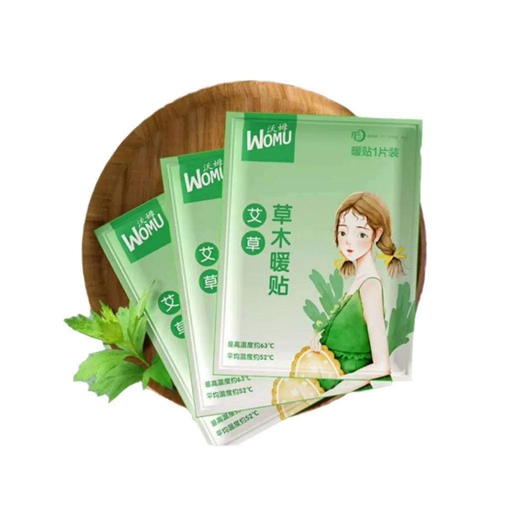 Self-heating herbal warming plaster for abdominal use in four botanical options