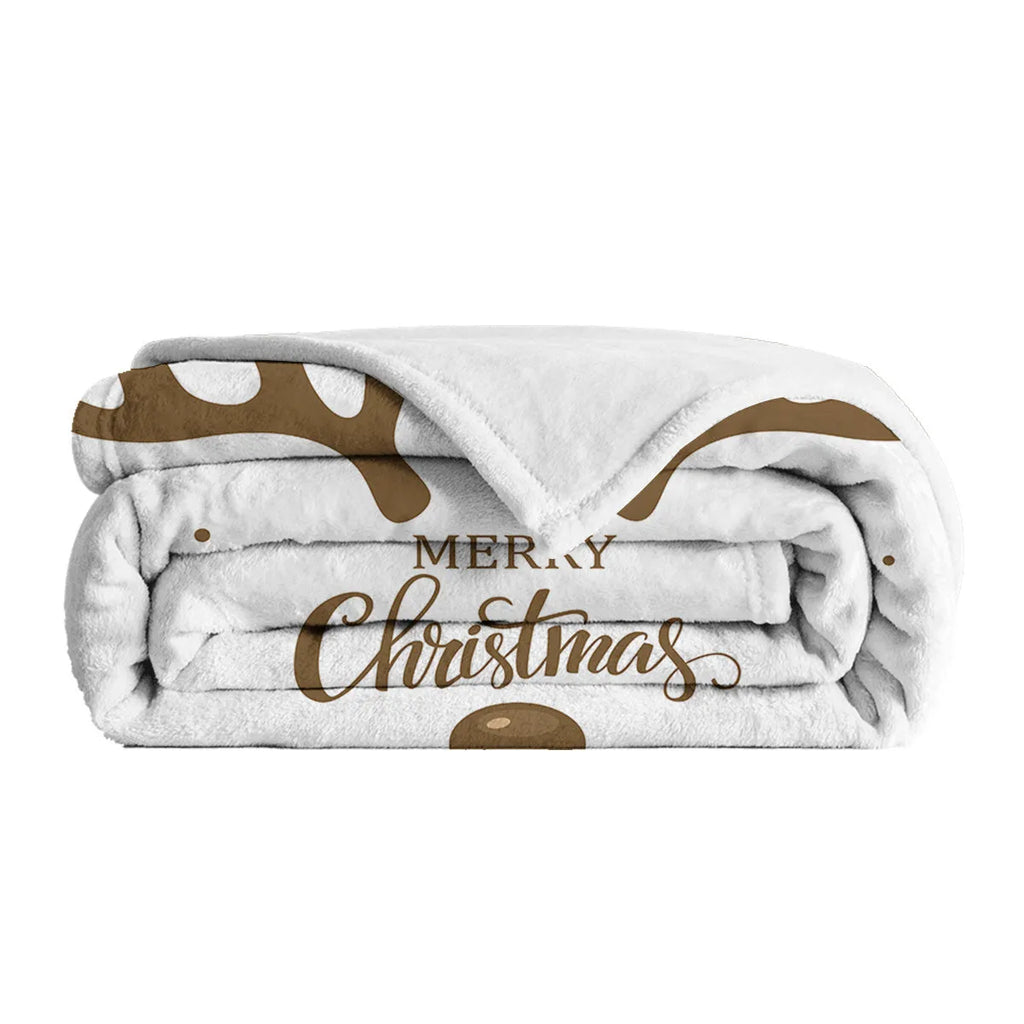 White deer antler pattern Christmas flannel velvet throw blanket with hemmed edges, available in three sizes