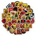 Pack of 50 waterproof PVC helmet stickers with bright film coating and four-colour printing.