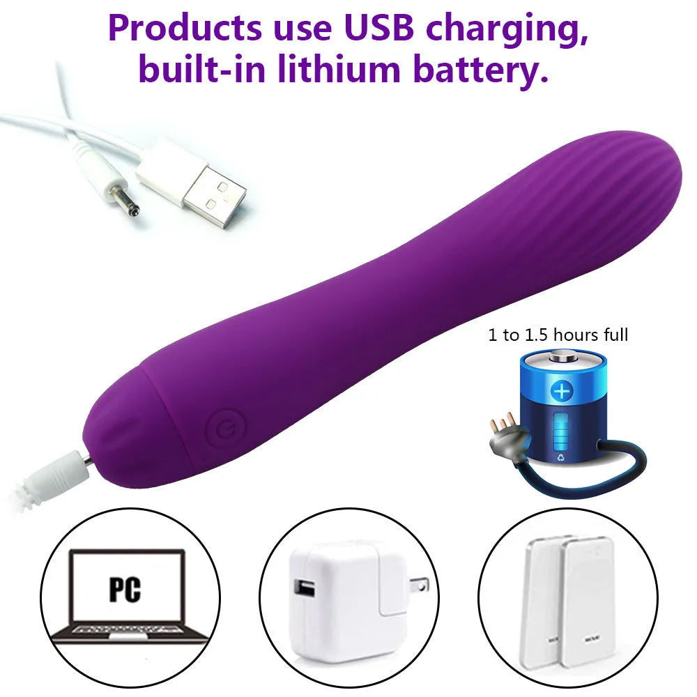 Pink rechargeable silicone toy for women in box with USB cable