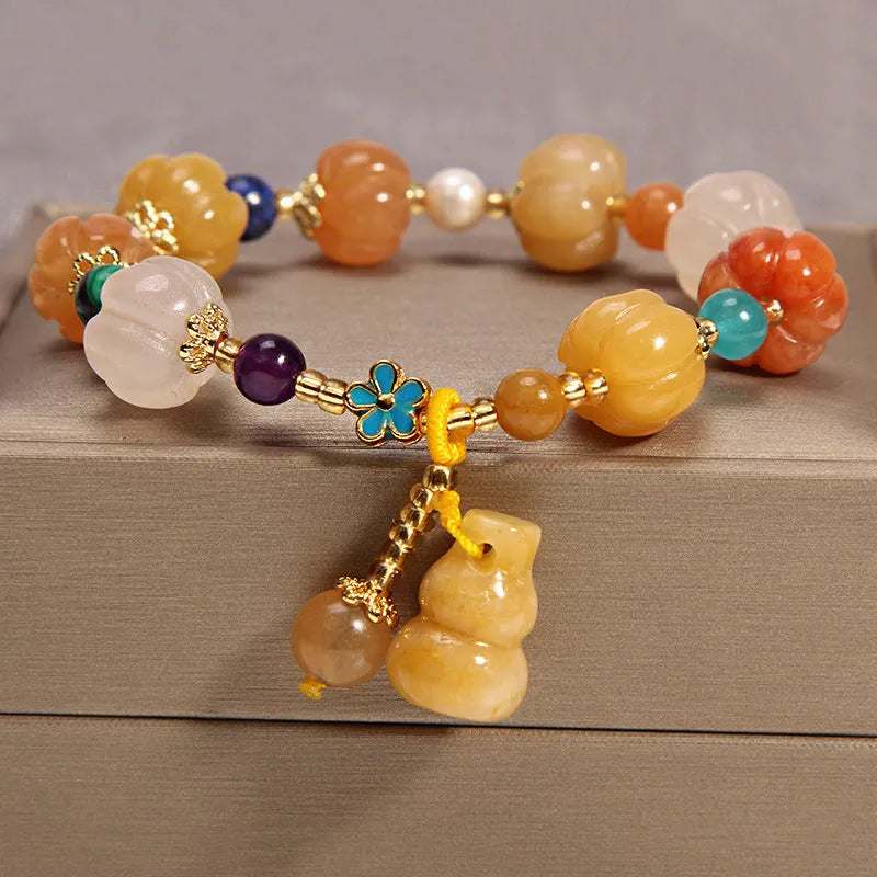 Women's yellow agate crystal bracelet on gold silk thread with Japanese Korean fashion style
