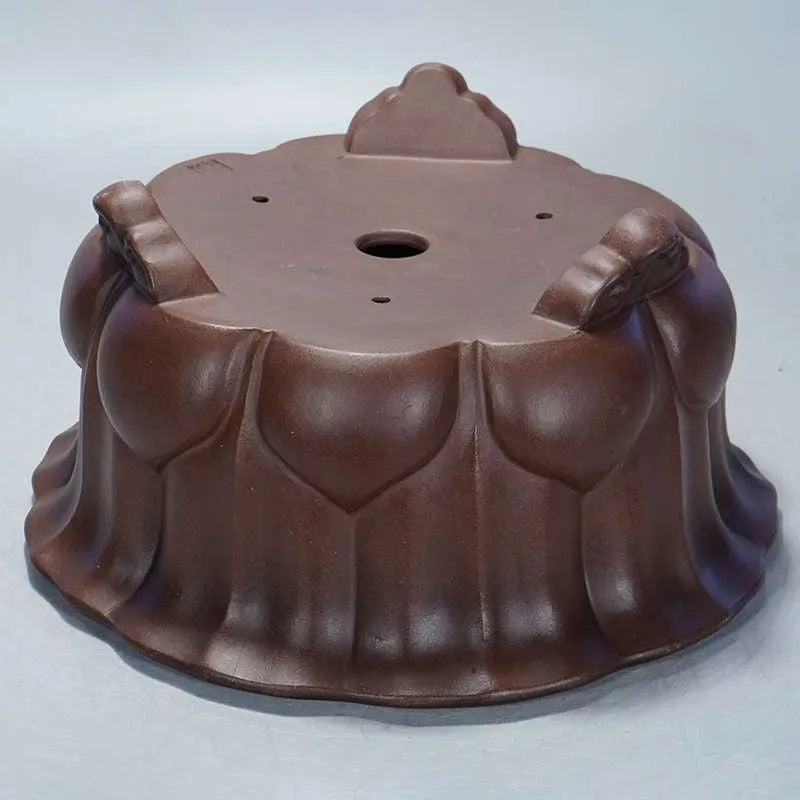 Square purple-red antique succulent pot, 37cm wide, made from breathable purple sand clay.