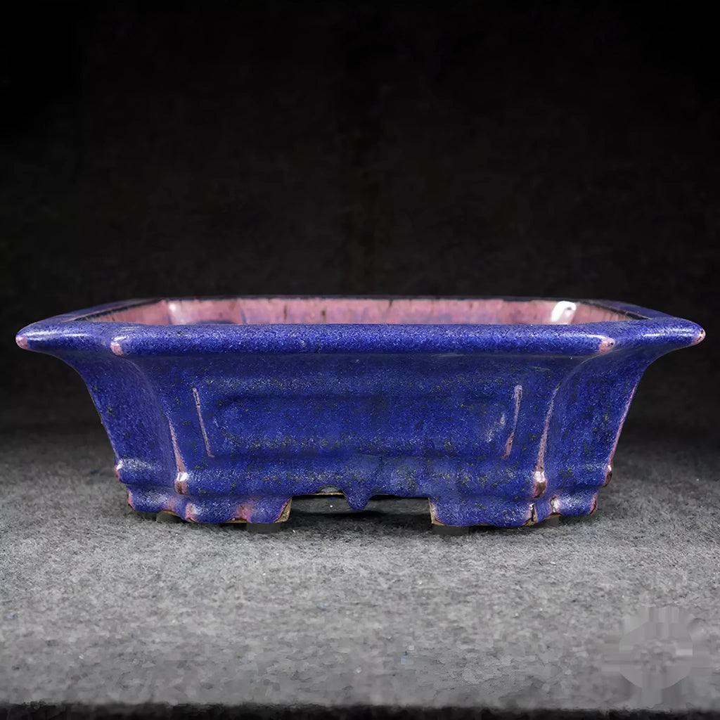 Antique large rectangular cut corner floating mouth flower pot in mixed wood and plum pile