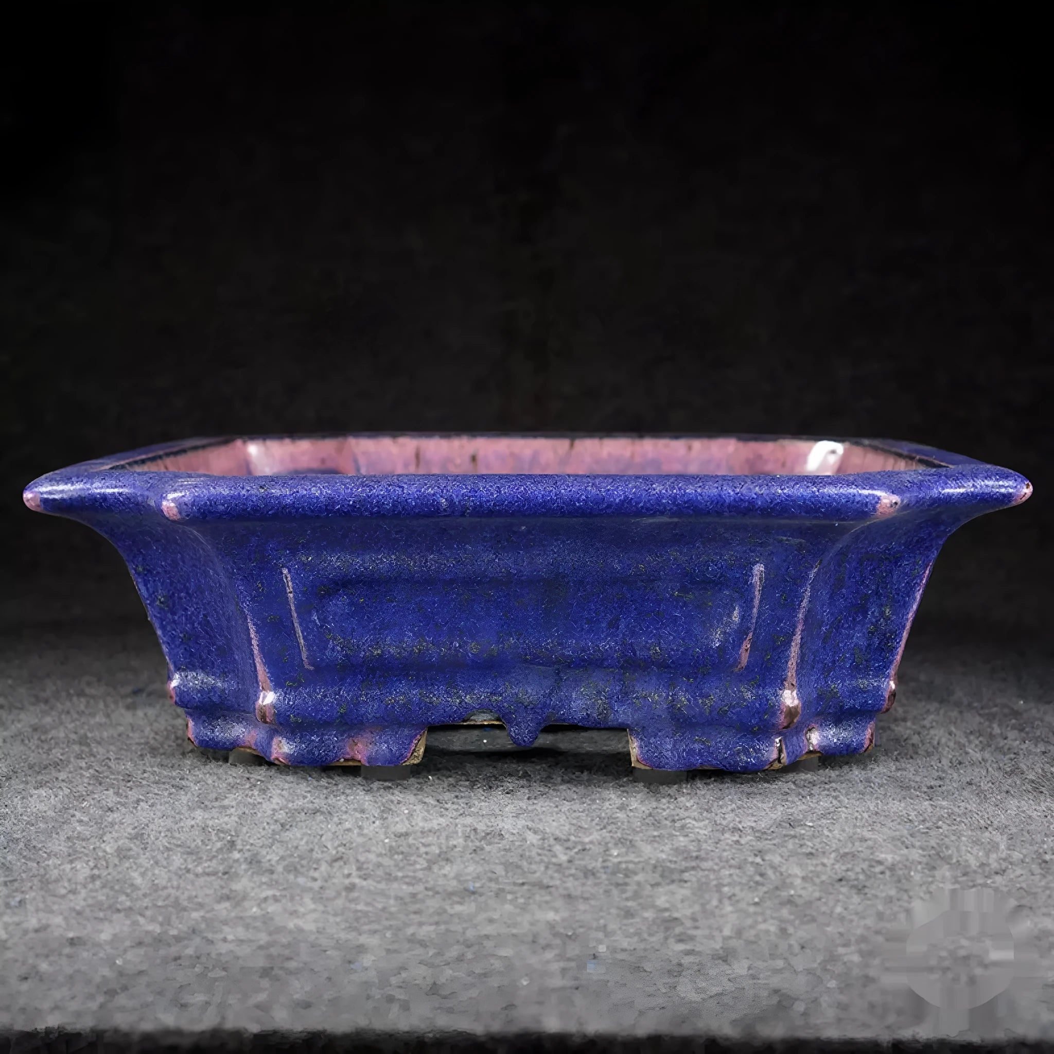 Antique large rectangular cut corner floating mouth flower pot in mixed wood and plum pile