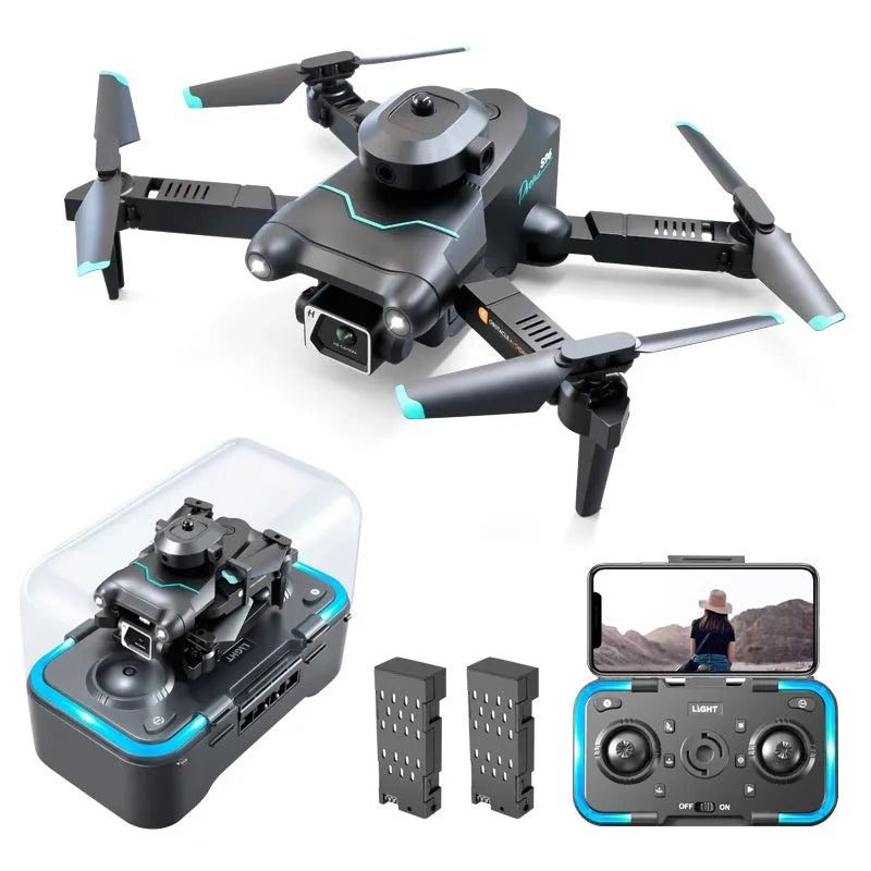 Black four-axis obstacle avoidance drone with dual cameras for aerial photography