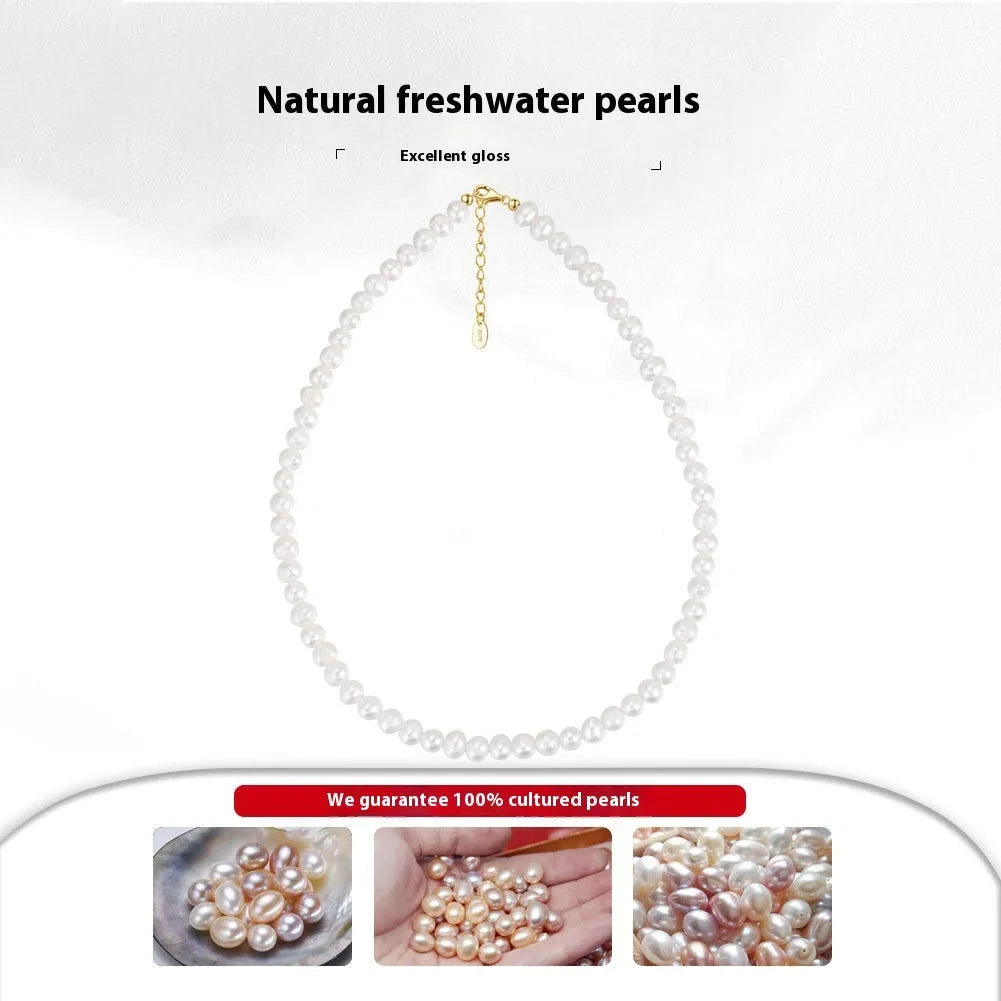 Women's adjustable silver necklace with natural freshwater pearls