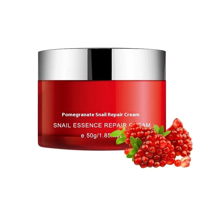 Red pomegranate skincare set with four bottles: face wash, toner, lotion, and facial cream.