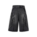 Distressed denim shorts with raw edge finish in straight cut available in three colours