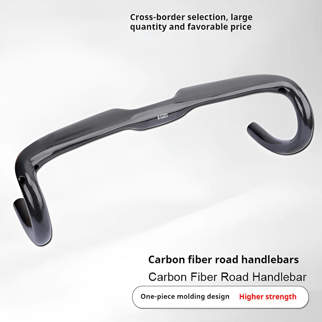 Black Grey Silver carbon fibre road bicycle drop handlebar shown in 400mm 420mm 440mm width options