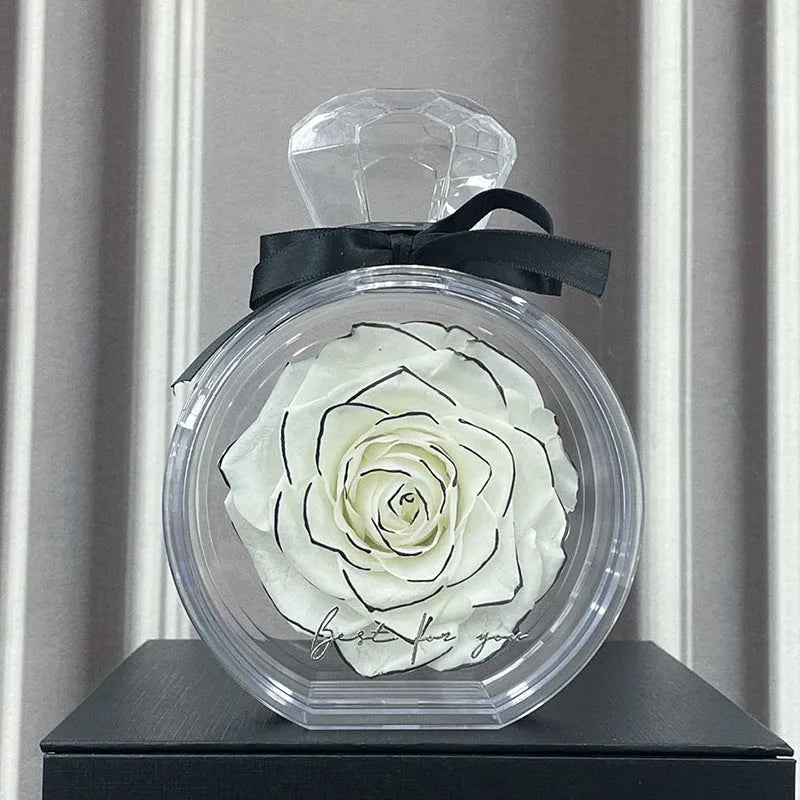 Dried flower gift box with transparent cover, natural eternal rose ornament, 10x6x14cm, available in multiple colours for home decor