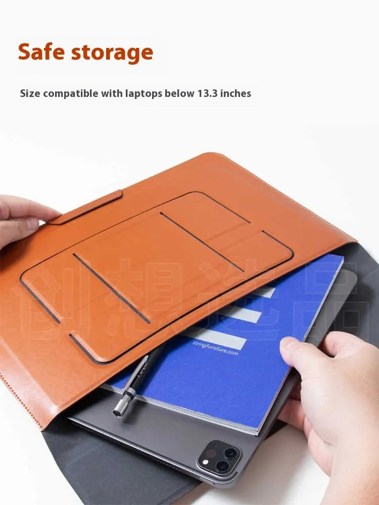 Brown laptop bracket bag with integrated adjustable stand for 13.3 inch notebooks