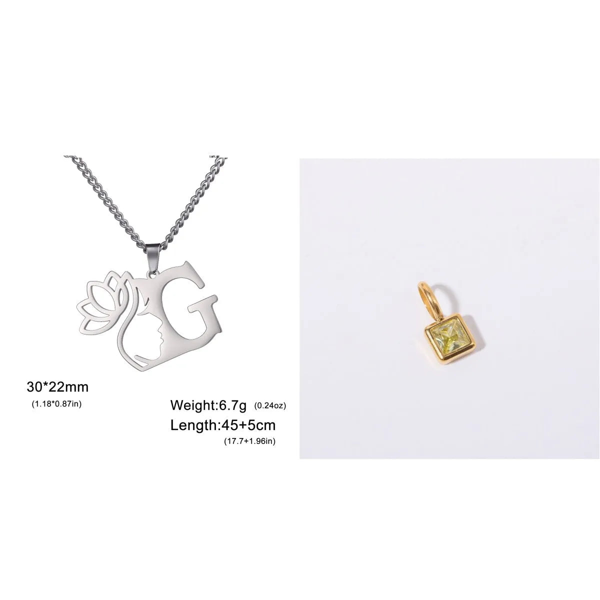 Stainless steel cross chain necklace with letter pendant in gold or silver electroplated finish