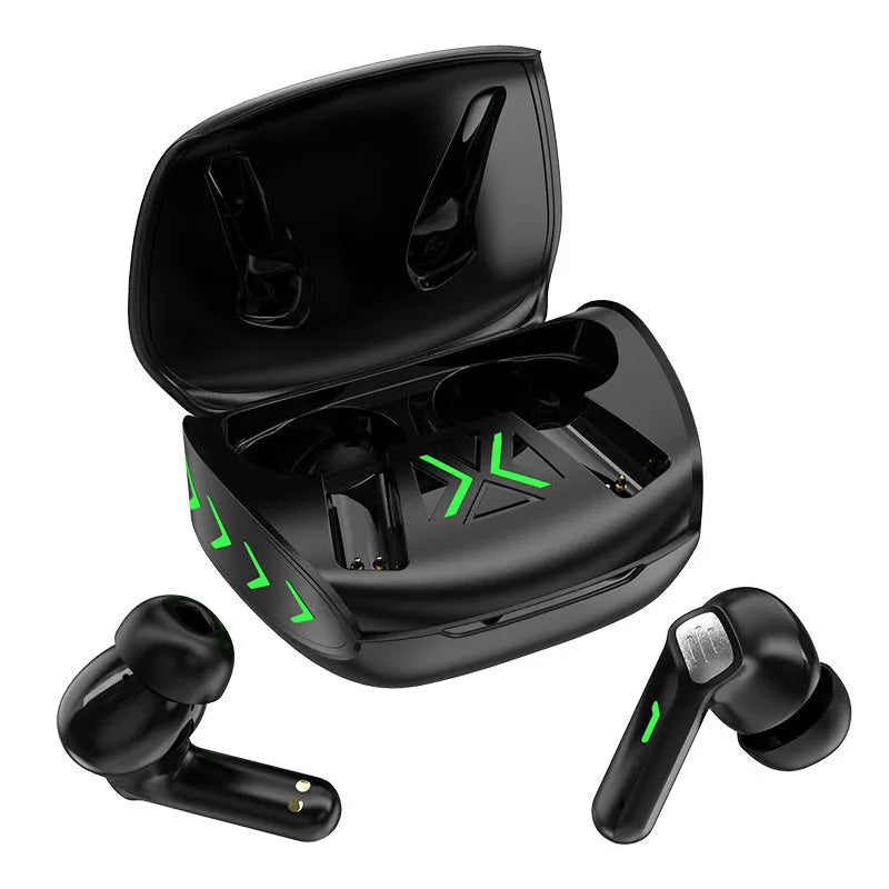 Cool black gaming Bluetooth headset, bilateral stereo earplug type with Bluetooth 5.1 and zero latency