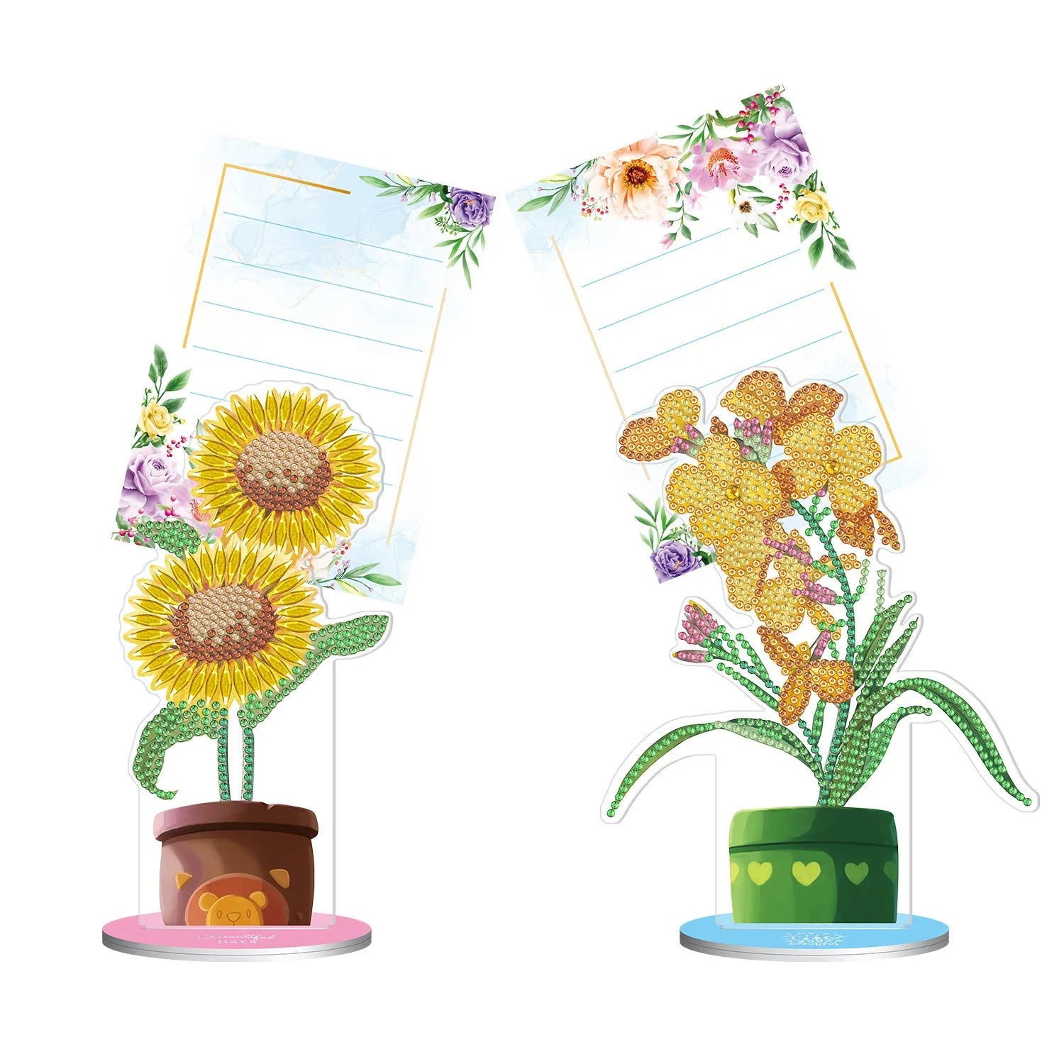 Handmade diamond painting desktop decoration with note clip on restaurant table