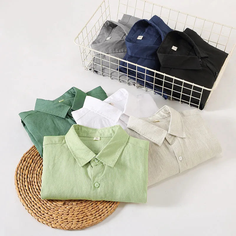 Linen long sleeve loose shirt in Chinese style cardigan design available in seven colours