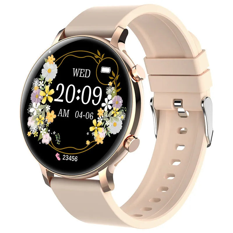 Black Bluetooth smartwatch with stainless steel strap showing call and heart rate monitoring features on screen