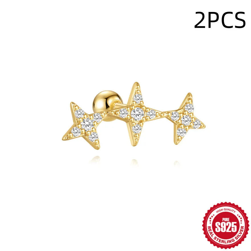 S925 sterling silver flower-shaped stud earrings with square gravel texture in gold electroplated colours