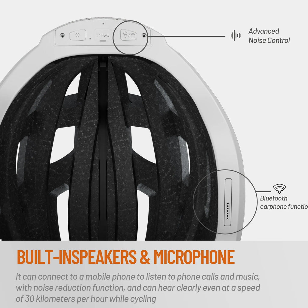 Black and grey smart cycling helmet with integrated warning light, adjustable for adult head sizes 57-62cm.