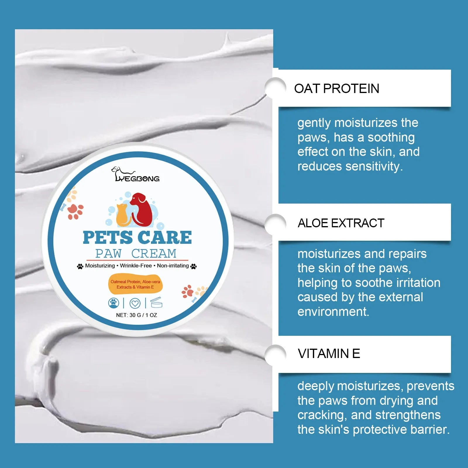 Pet Paw Care Cream deep moisturising 30g tube for dogs with aloe extract and vitamin E
