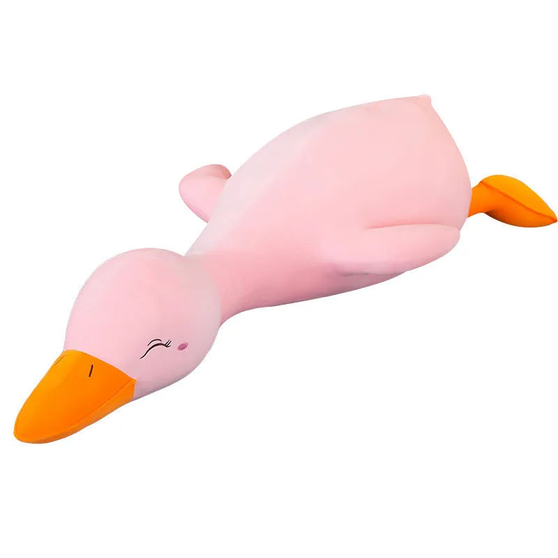 Lying style plush duck toy in white, yellow or pink, 65cm to 160cm, down cotton filled.
