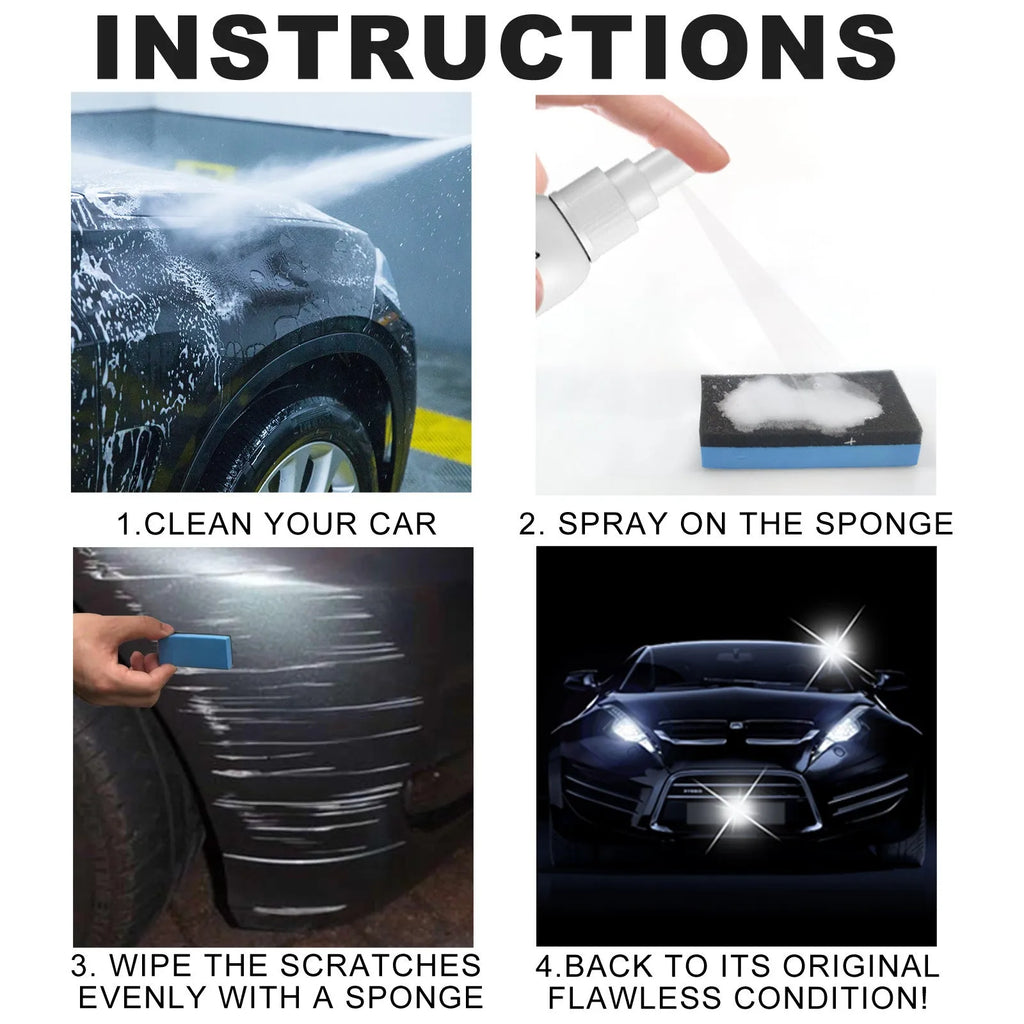 Canister of car scratch repair spray for paint surface removal and sealing.