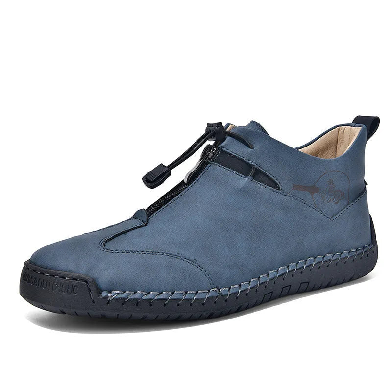 Men's casual leather shoes with mid heel height increase and round toe design