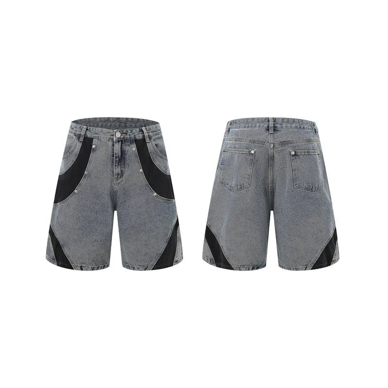Retro washed denim short-sleeve jacket and matching jeans set in blue.