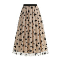 High waist mesh big hem skirt for women with butterfly embroidery in khaki colour