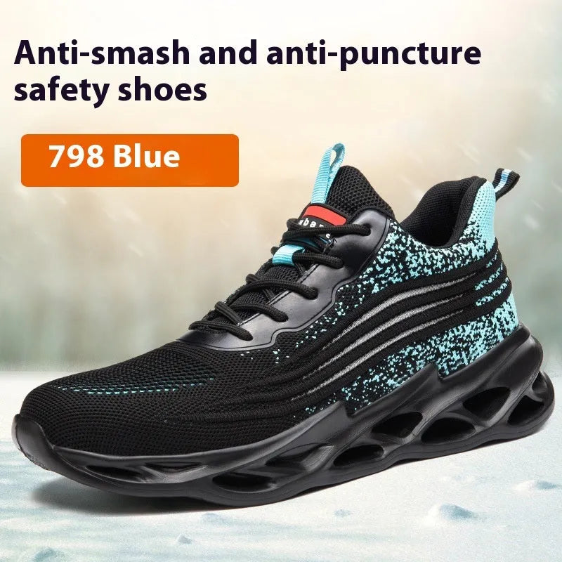 Brown leather safety work shoes with rubber soles for anti-smashing and anti-puncture protection