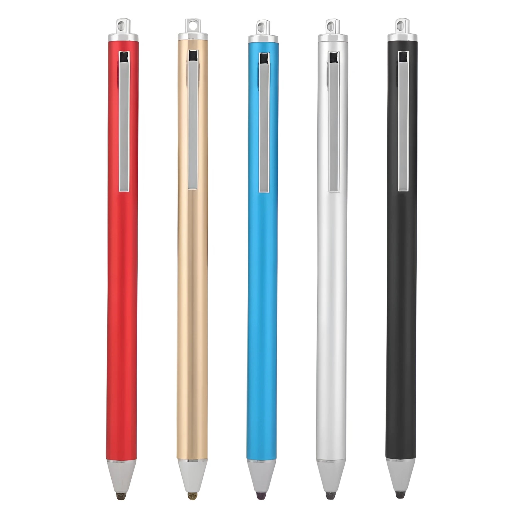 Black passive capacitive stylus with a fine 1.5mm metal tip on a tablet screen