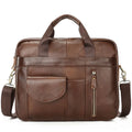 Men's leather cross-body briefcase, 10 inch vertical square first layer cowhide bag with zip, black and brown