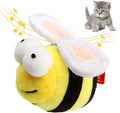 Yellow bee-shaped flannelette cat toy that chirps when touched, for indoor play.