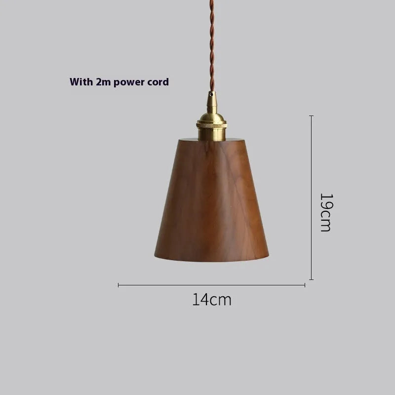Black walnut single-head droplight chandelier with copper wood art construction and E27 lamp holder