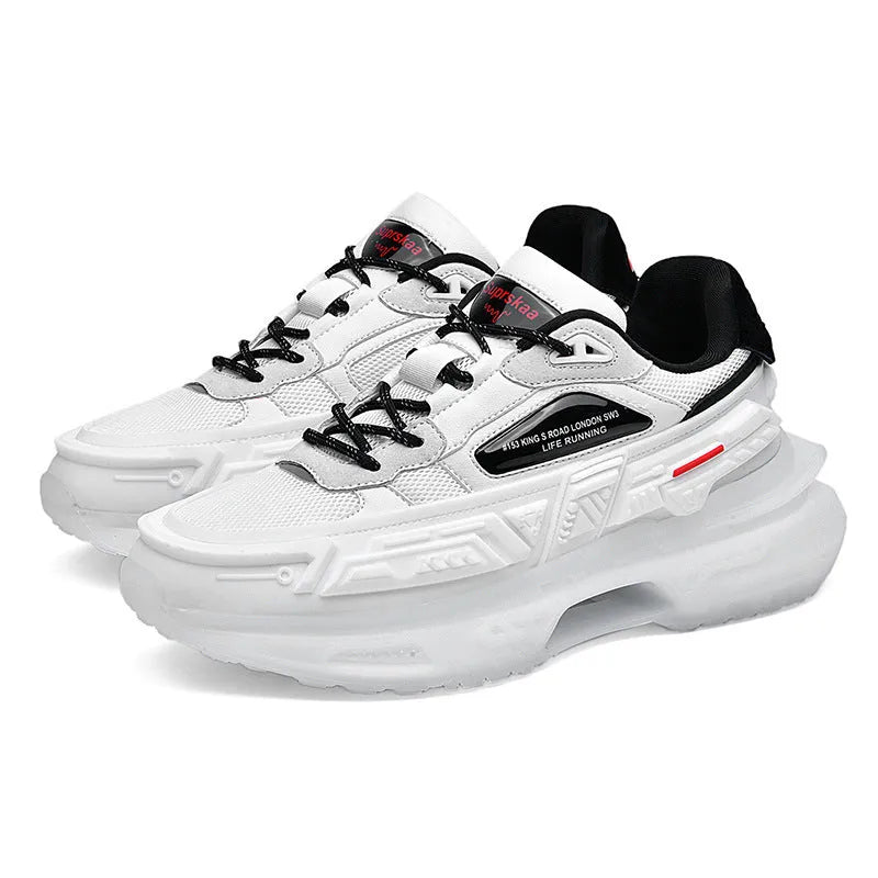 Popcorn platform running sneakers in white with KPU mesh upper and low-top design